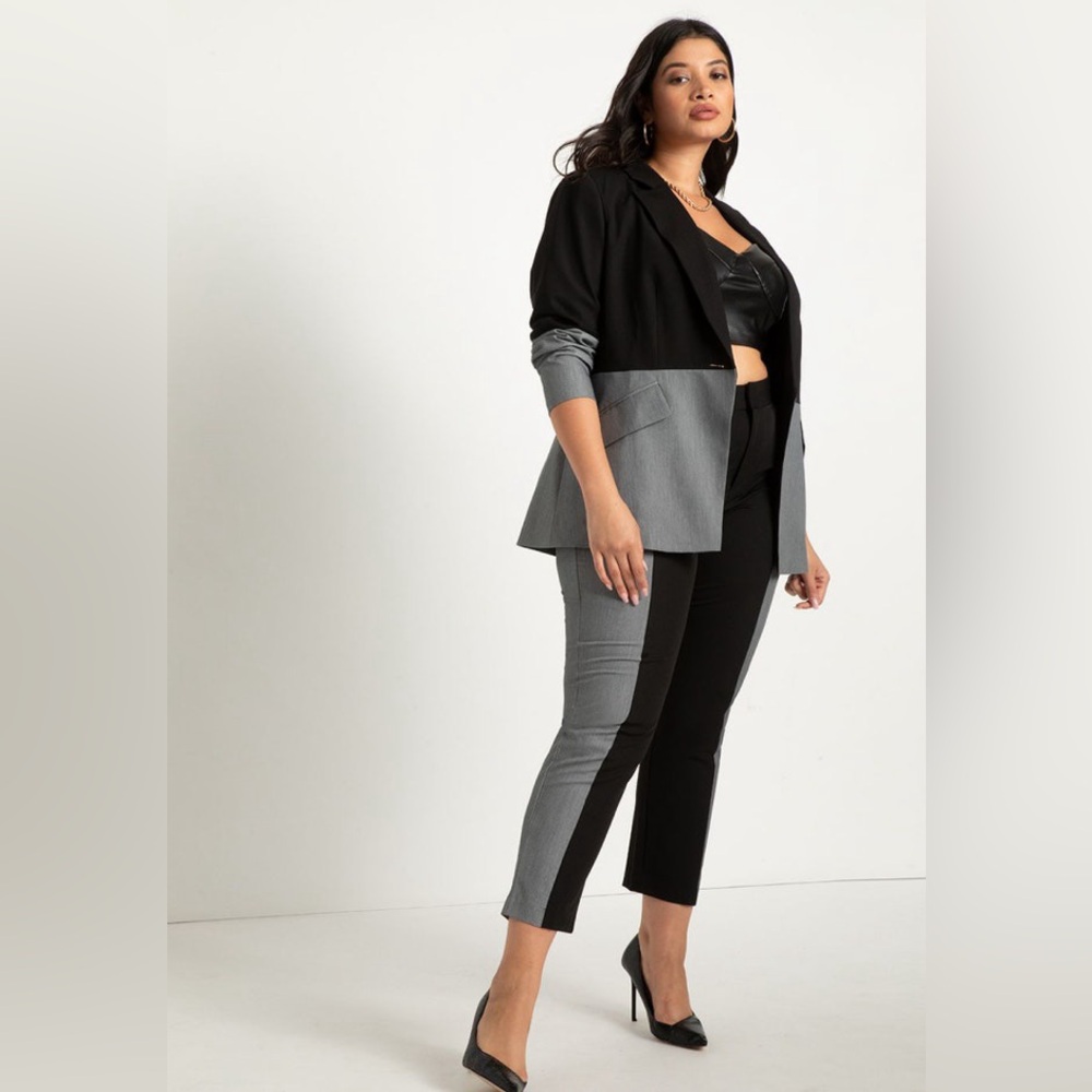 Eloquii Two Tone Colorblock Black Gray Ankle Pants Career Tapered Plus Size 22 - Picture 2 of 7